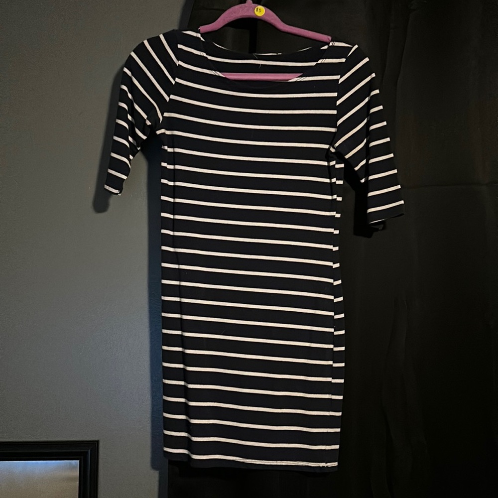 Navy blue white striped dress. Size medium.